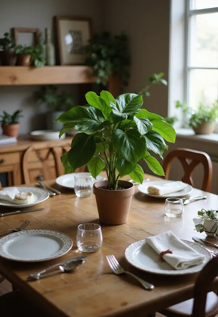 30 Pothos Plant Decor Ideas for Every Corner of Your Home 14 30 Pothos Plant Decor Ideas for Every Corner of Your Home - 14. Dining Table Centerpieces