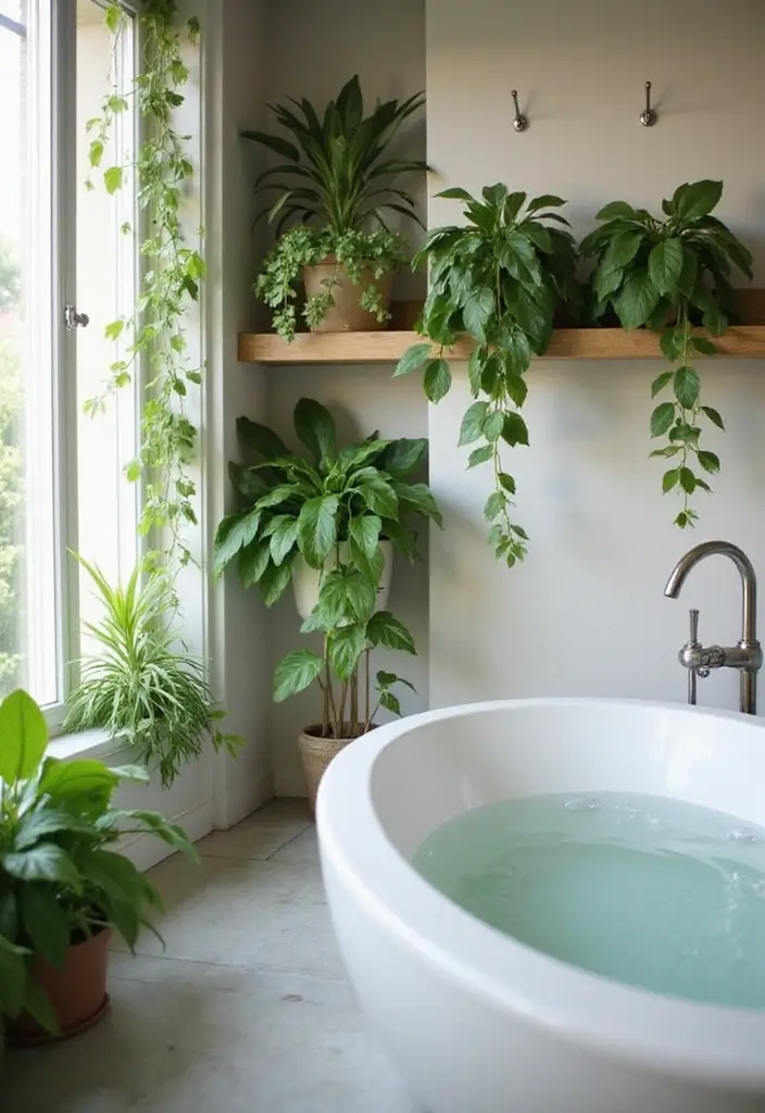 30 Pothos Plant Decor Ideas for Every Corner of Your Home 5 30 Pothos Plant Decor Ideas for Every Corner of Your Home - 5. Bathroom Greenery
