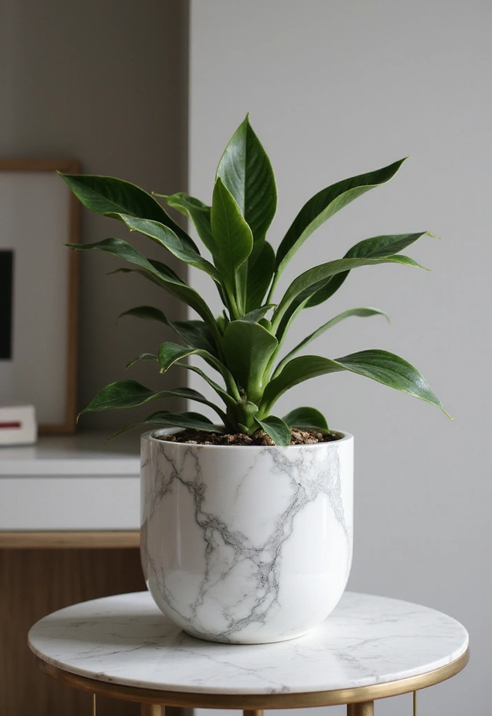 30 Snake Plant Pot Ideas for Stylish Indoor Decor 10 30 Snake Plant Pot Ideas for Stylish Indoor Decor - 10. Elegant Marble Touch