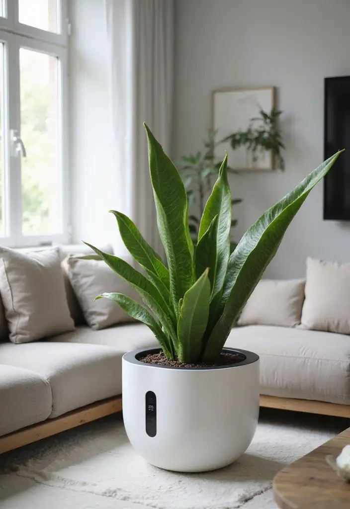 30 Snake Plant Pot Ideas for Stylish Indoor Decor 12 30 Snake Plant Pot Ideas for Stylish Indoor Decor - 12. Smart Planters with Technology