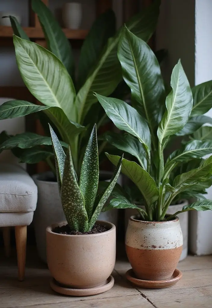 30 Snake Plant Pot Ideas for Stylish Indoor Decor 19 30 Snake Plant Pot Ideas for Stylish Indoor Decor - 19. Layered Textures