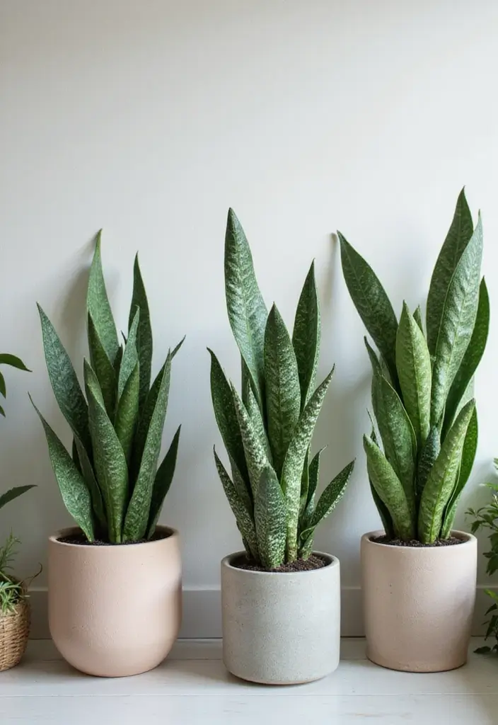 30 Snake Plant Pot Ideas for Stylish Indoor Decor 20 30 Snake Plant Pot Ideas for Stylish Indoor Decor - 20. Monochromatic Magic