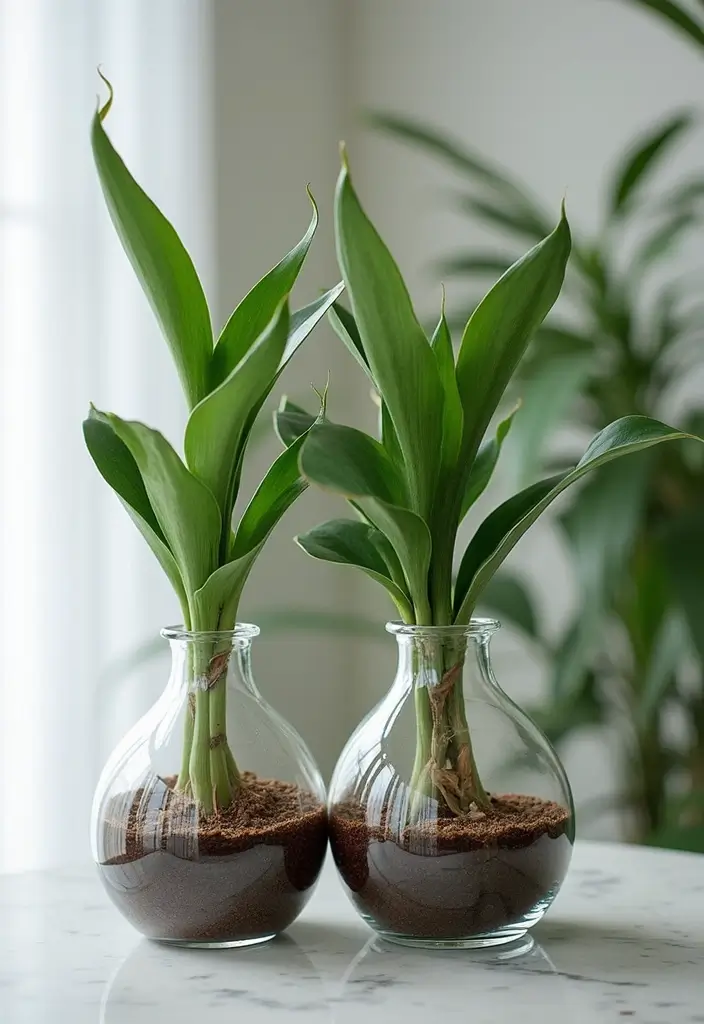 30 Snake Plant Pot Ideas for Stylish Indoor Decor 27 30 Snake Plant Pot Ideas for Stylish Indoor Decor - 27. Glass Pot Perfection