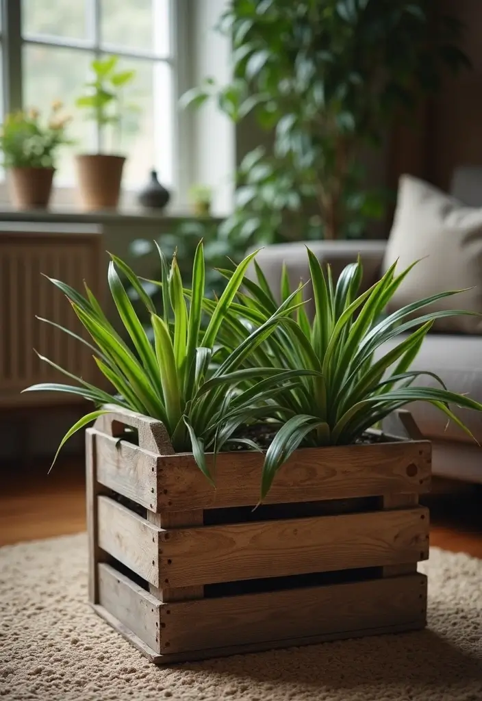 30 Spider Plant Decor Ideas You’ll Want to Try 24 30 Spider Plant Decor Ideas You’ll Want to Try - 24. Use a Vintage Crate