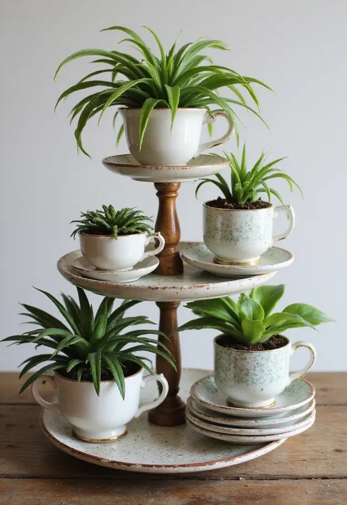 30 Spider Plant Decor Ideas You’ll Want to Try 6 30 Spider Plant Decor Ideas You’ll Want to Try - 6. Vintage Teacup Planters
