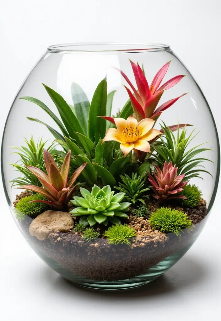 30 Unique Plant Terrarium Ideas for Small Green Worlds 10 30 Unique Plant Terrarium Ideas for Small Green Worlds - 10. Colorful Tropical Paradise