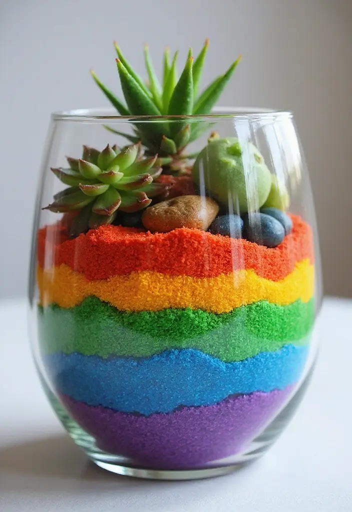 30 Unique Plant Terrarium Ideas for Small Green Worlds 21 30 Unique Plant Terrarium Ideas for Small Green Worlds - 21. Rainbow Layered Terrarium