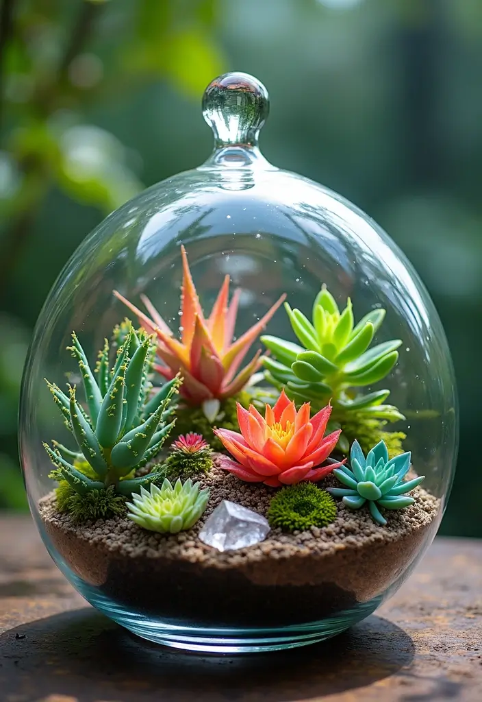 30 Unique Plant Terrarium Ideas for Small Green Worlds 23 30 Unique Plant Terrarium Ideas for Small Green Worlds - 23. Terrarium with Crystal Accents