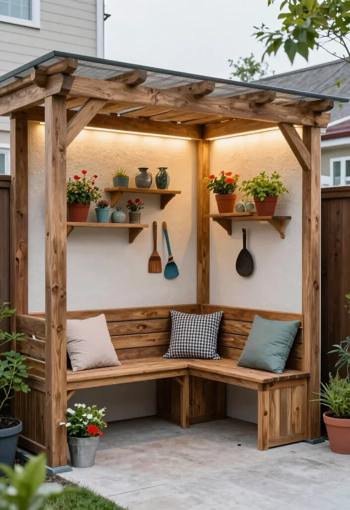 10 ACNH Pergola Ideas Inspired by Cozy Outdoor Design - 6. Smart Outdoor Storage 1