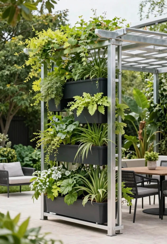 10 Aluminum Pergola Ideas for Modern Low Maintenance Yards - 4. Vertical Garden Integration 1