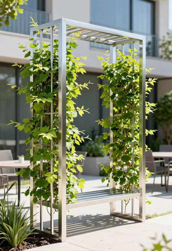 10 Arbor Trellis Ideas to Create Garden Entrances and Shade - 2. Metal Arbor Trellis for a Modern Twist 1