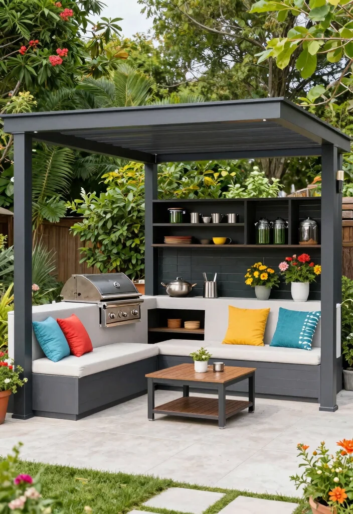 10 BBQ Pergola Ideas for Outdoor Cooking and Entertaining 12 10 BBQ Pergola Ideas for Outdoor Cooking and Entertaining - 2. Multi-Functional Pergola 1