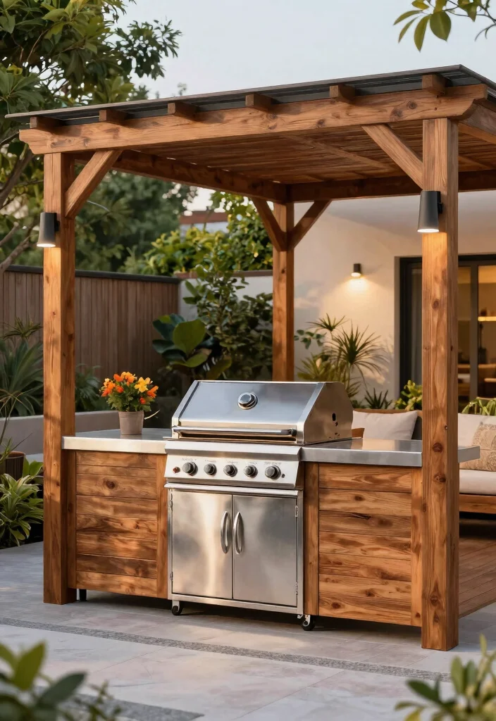 10 BBQ Pergola Ideas for Outdoor Cooking and Entertaining 67 10 BBQ Pergola Ideas for Outdoor Cooking and Entertaining - 7. Pergola with Built-In Grill 1