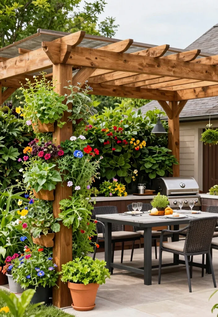 10 BBQ Pergola Ideas for Outdoor Cooking and Entertaining 78 10 BBQ Pergola Ideas for Outdoor Cooking and Entertaining - 8. Pergola with Vertical Gardens 1