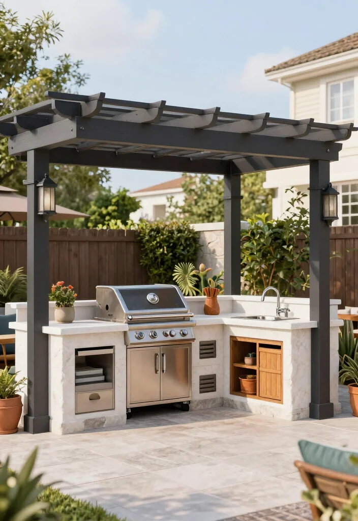10 BBQ Pergola Ideas for Outdoor Cooking and Entertaining 89 10 BBQ Pergola Ideas for Outdoor Cooking and Entertaining - 9. Pergola with Outdoor Kitchen Setup 1