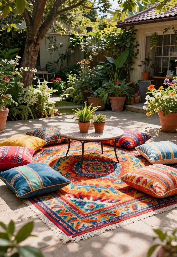 10 Back Garden Patio Ideas for Everyday Outdoor Enjoyment - 6. Outdoor Rugs for Comfort 1