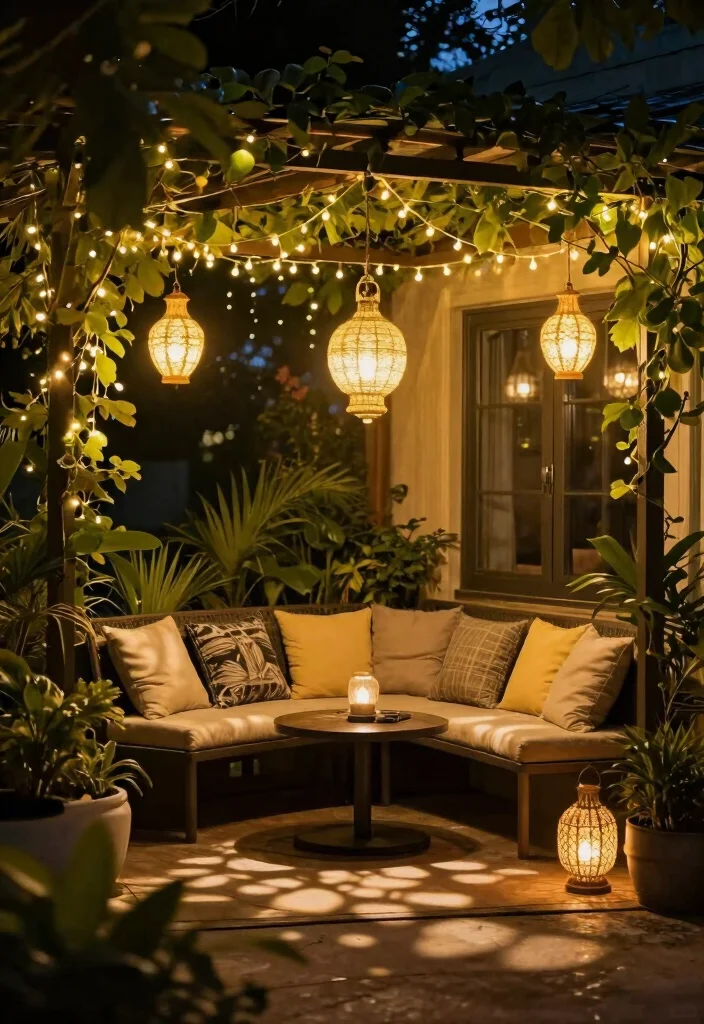 10 Backyard Corner Patio Ideas for Cozy Outdoor Seating - 10. Incorporate Decorative Lighting 1