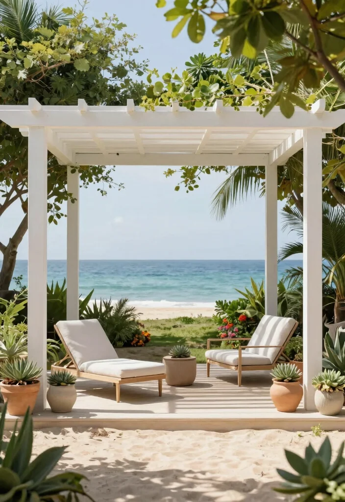 10 Beach Pergola Ideas for Relaxed Coastal Outdoor Living - 1. Minimalist White-Washed Pergola 1