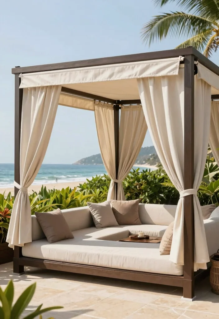 10 Beach Pergola Ideas for Relaxed Coastal Outdoor Living - 10. Shade-Providing Canopy Pergola 1