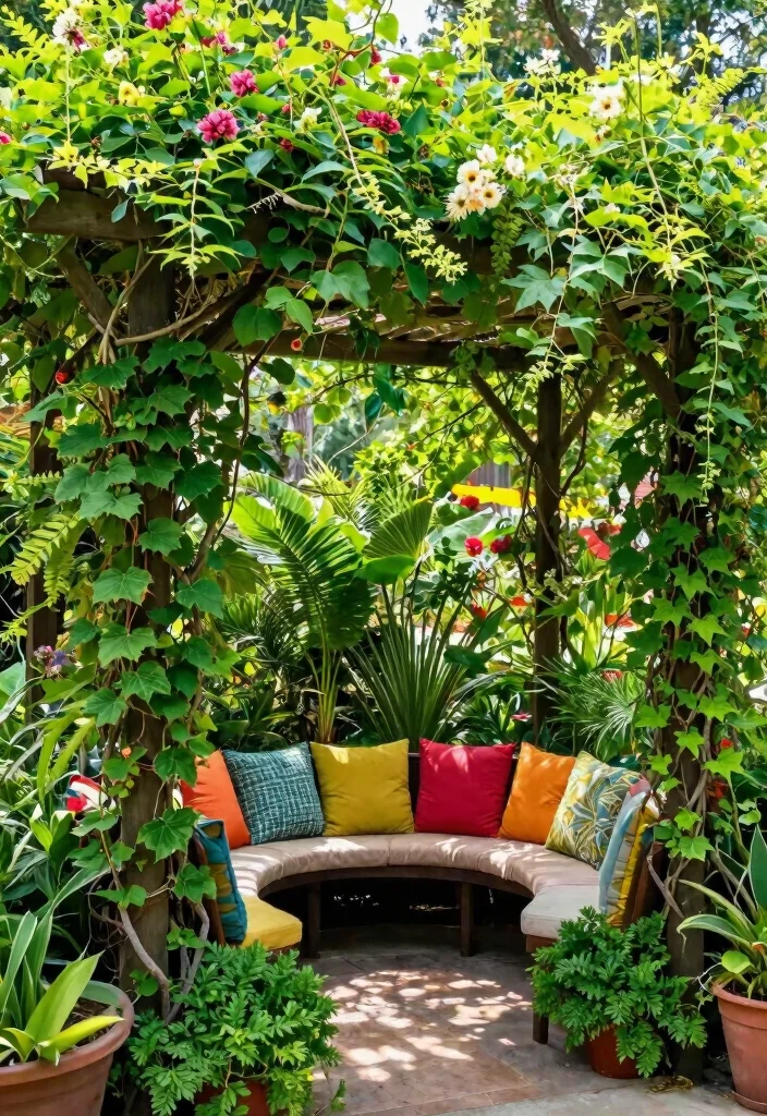 10 Beach Pergola Ideas for Relaxed Coastal Outdoor Living - 4. Lush Greenery Escape 1