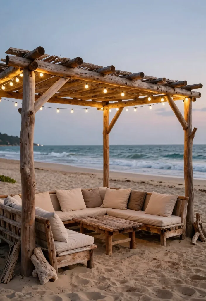 10 Beach Pergola Ideas for Relaxed Coastal Outdoor Living - 5. Rustic Beachside Charm 1