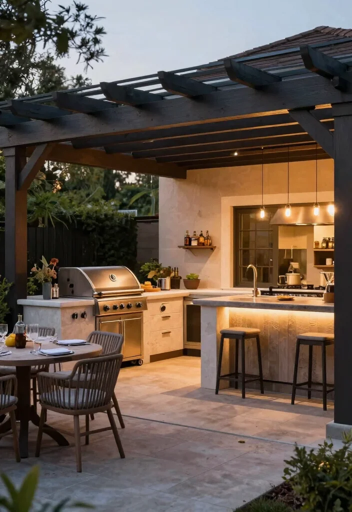 10 Beach Pergola Ideas for Relaxed Coastal Outdoor Living - 9. Pergola with an Outdoor Kitchen 1