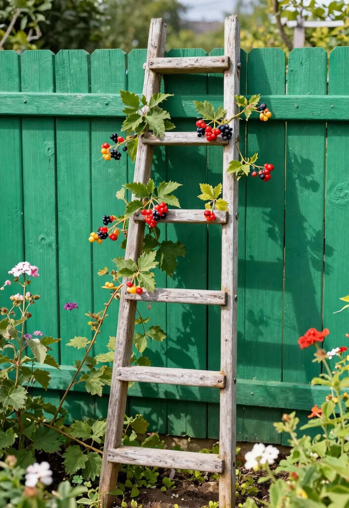 10 Berry Trellis Ideas for Organized and Productive Gardens - 5. Rustic Ladder Trellis 1
