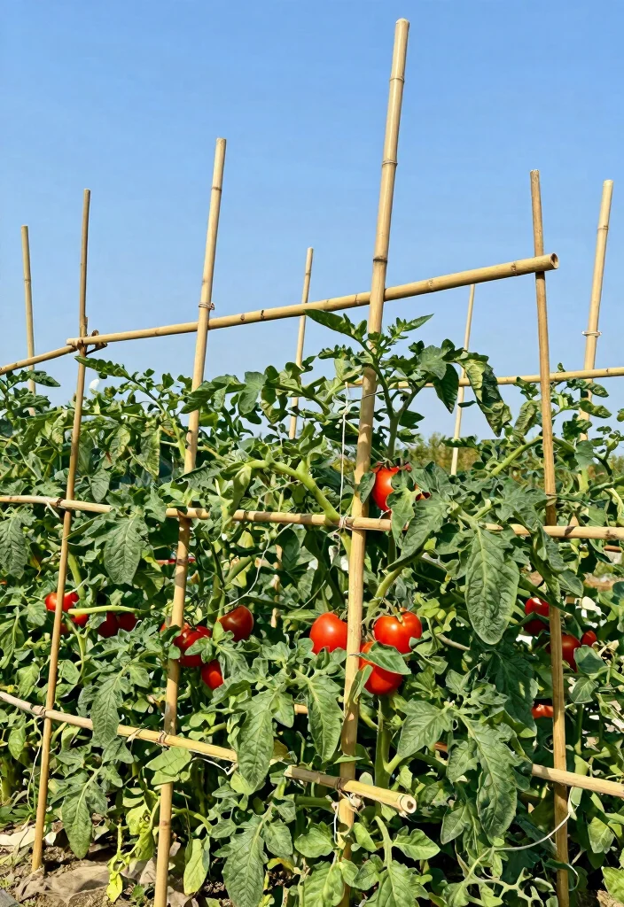 10 Best Tomato Trellis Ideas for Healthy and Easy Harvests - 4. Bamboo Stake Trellis 1