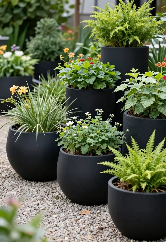 10 Black Patio Ideas for Bold and Modern Outdoor Style - 2. Bold Black Planters 1