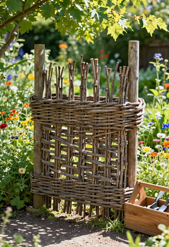 10 Branch Fence Ideas for Natural and Eco-Friendly Gardens - 1. Classic Woven Branch Fence 1