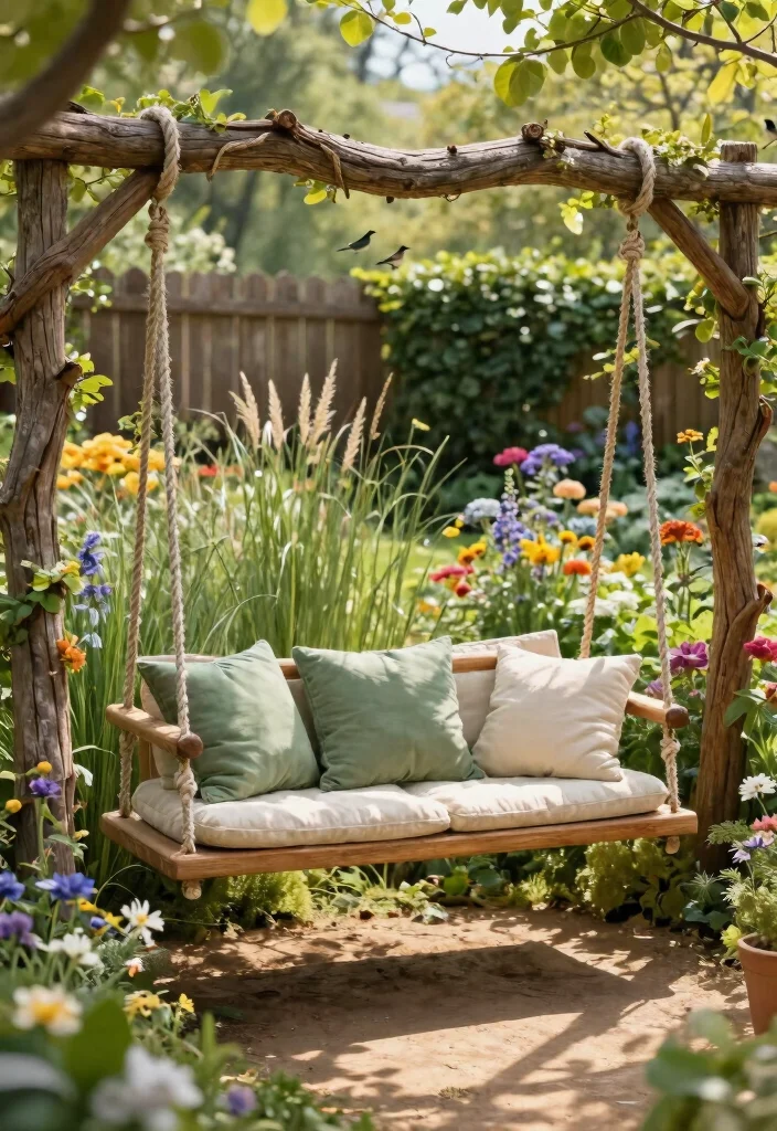 10 Branch Fence Ideas for Natural and Eco-Friendly Gardens - 4. Fence Swing Made from Branches 1