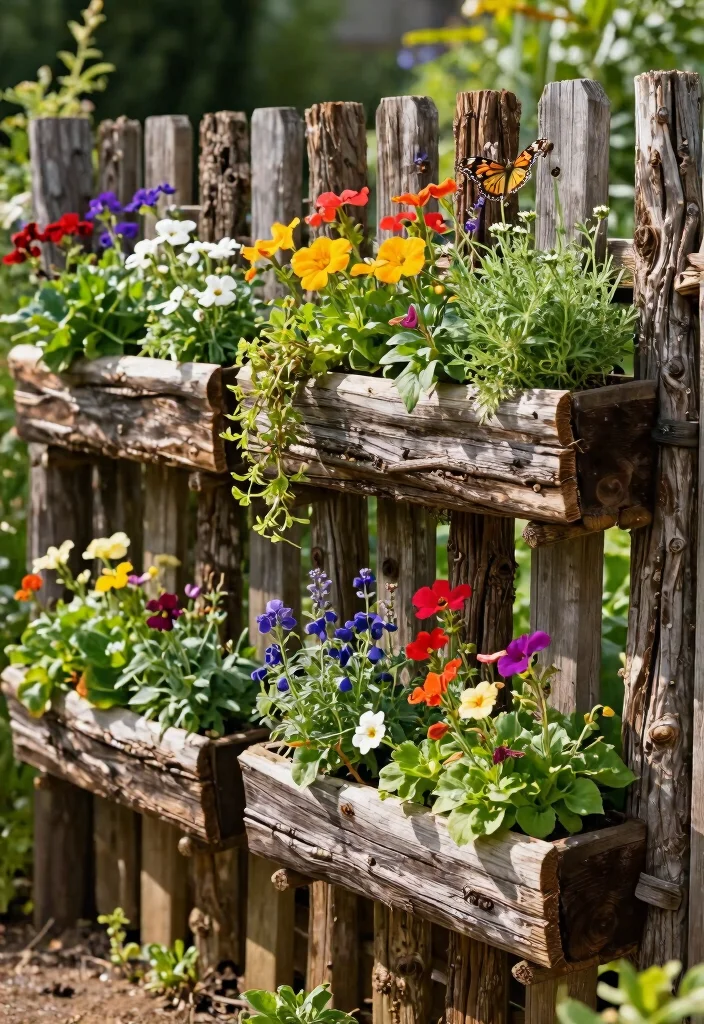10 Branch Fence Ideas for Natural and Eco-Friendly Gardens - 7. Branch Fence with Built-in Planters 1