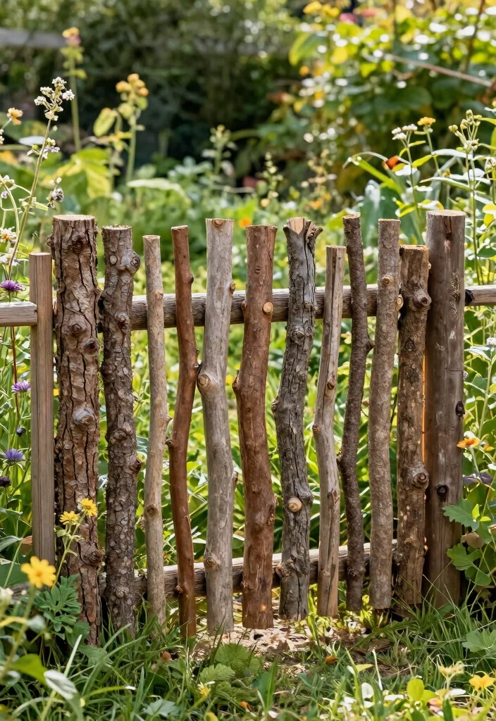 10 Branch Fence Ideas for Natural and Eco-Friendly Gardens - 9. Eco-friendly Recycled Branch Fence 1