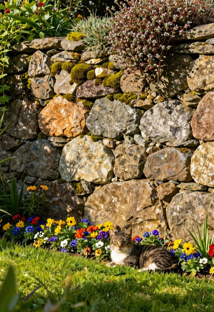 10 Cat Fence Ideas to Keep Pets Safe Outdoors - 6. Natural Stone Wall Barrier 1