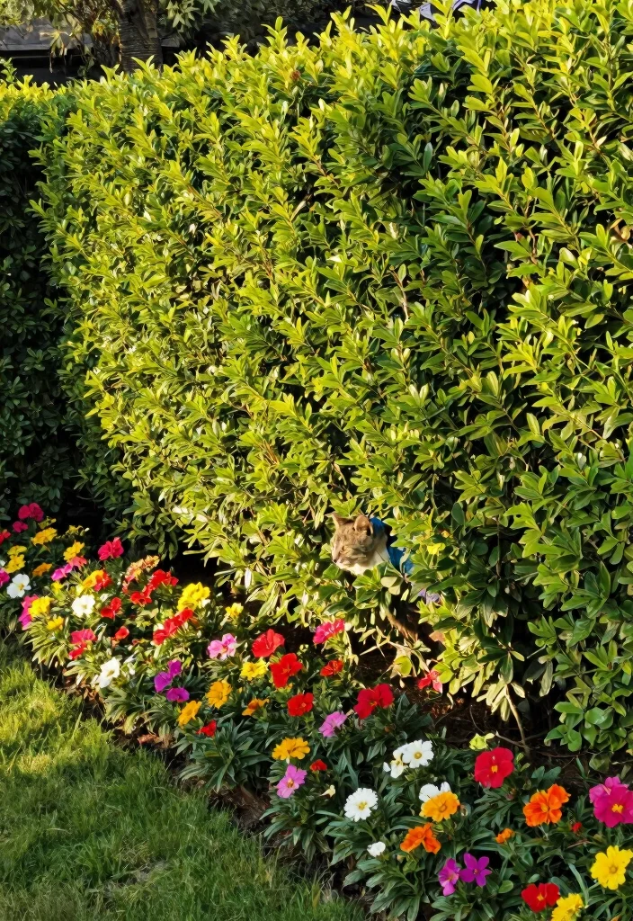 10 Cat Fence Ideas to Keep Pets Safe Outdoors - 8. Cat-Safe Hedge Barrier 1