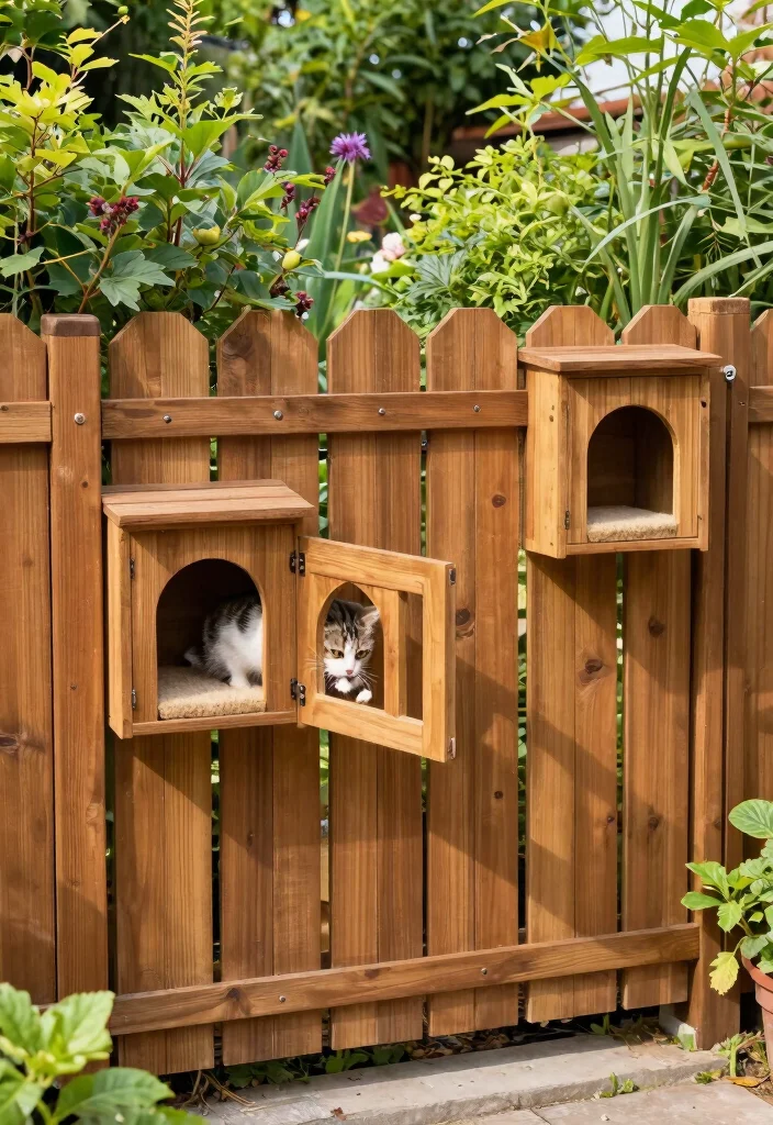 10 Cat Fence Ideas to Keep Pets Safe Outdoors - 9. Wooden Privacy Fence with Cat Flaps 1