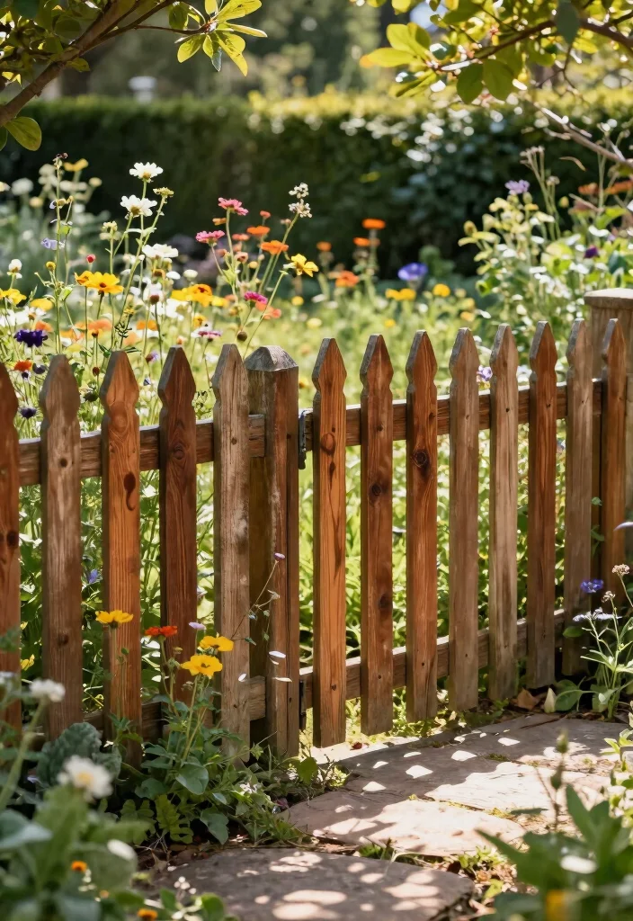 10 Corner Picket Fence Ideas for Charming Garden Borders - 2. Rustic Stained Wood 1