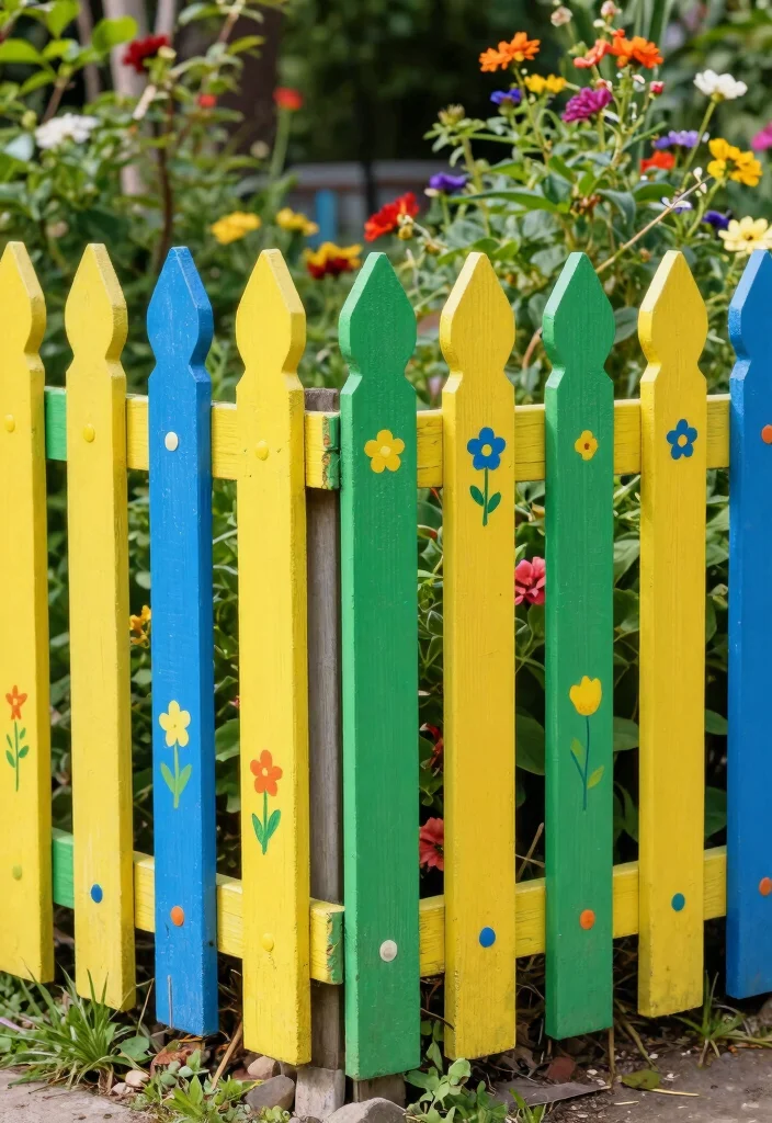 10 Corner Picket Fence Ideas for Charming Garden Borders - 4. Painted Patterns 1