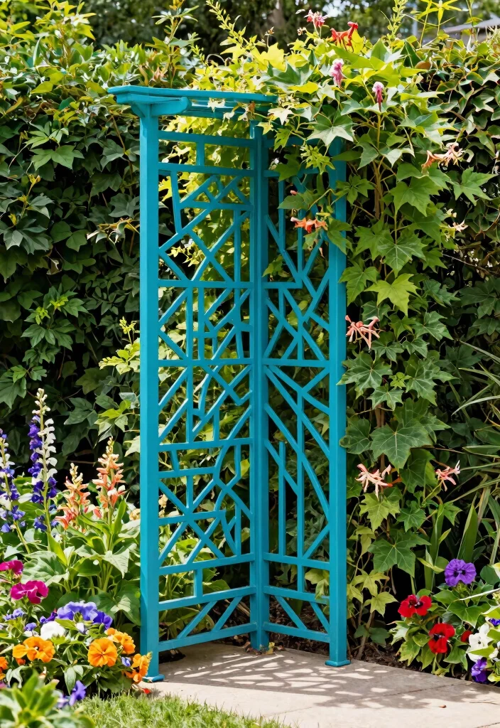 10 Corner Trellis Ideas to Maximize Small Garden Spaces - 2. Metal Trellis Art 1