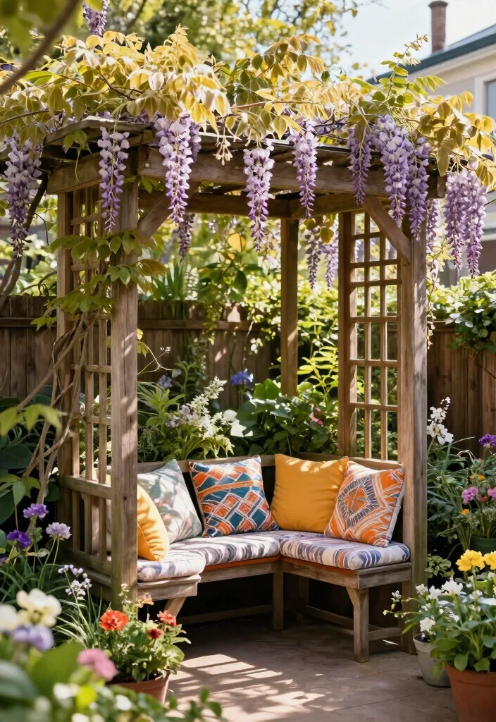 10 Corner Trellis Ideas to Maximize Small Garden Spaces - 4. Trellis with Built-In Seats 1