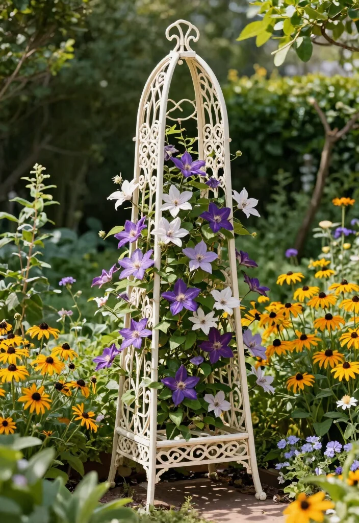 10 Corner Trellis Ideas to Maximize Small Garden Spaces - 5. Decorative Freestanding Trellis 1