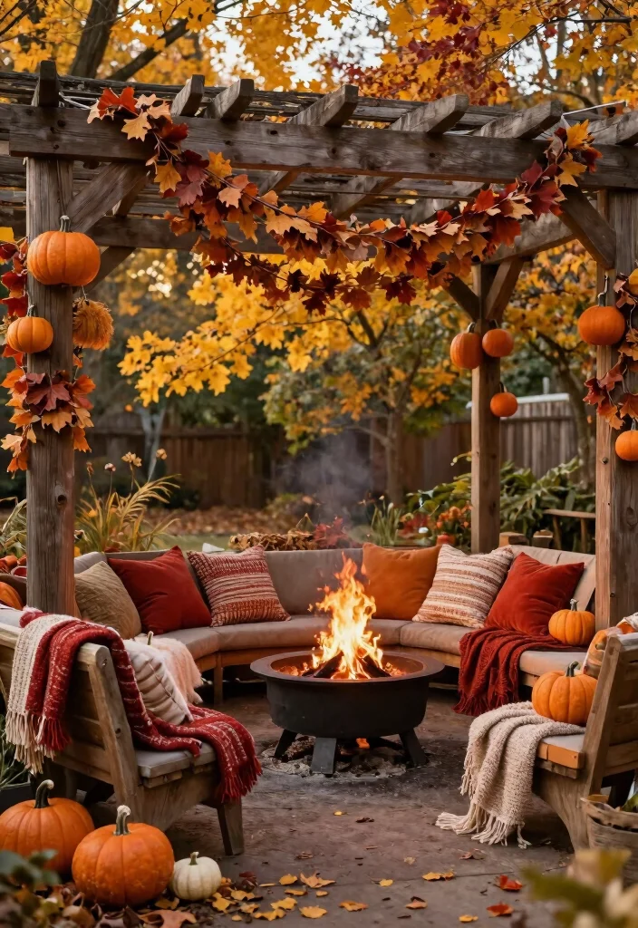 10 Decorating Pergola Ideas for Seasonal Outdoor Style - 3. Autumn’s Cozy Warmth 1