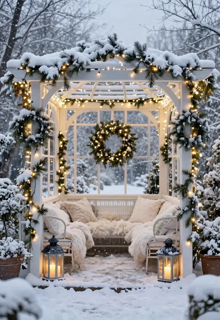 10 Decorating Pergola Ideas for Seasonal Outdoor Style - 4. Winter Wonderland Decor 1