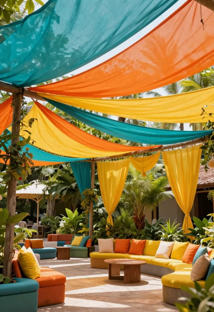 10 Decorating Pergola Ideas for Seasonal Outdoor Style - 5. Colorful Canopy with Fabric 1