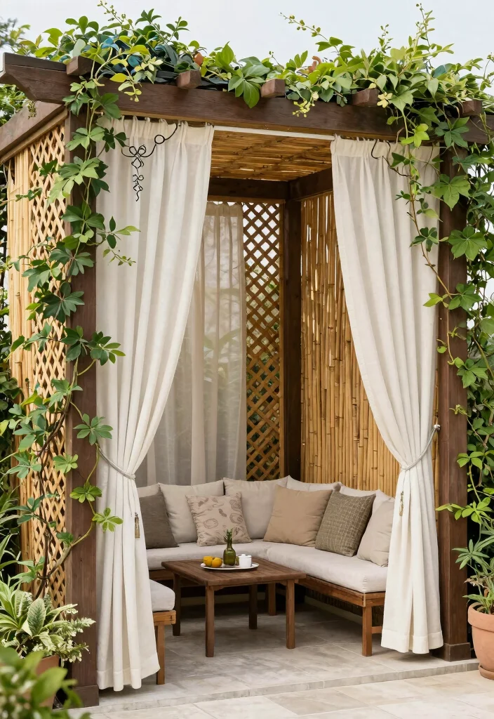 10 Decorating Pergola Ideas for Seasonal Outdoor Style - 6. Stylish Privacy Screens 1