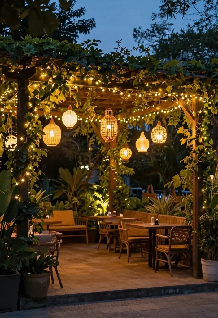 10 Decorating Pergola Ideas for Seasonal Outdoor Style - 7. String Lights and Lanterns 1