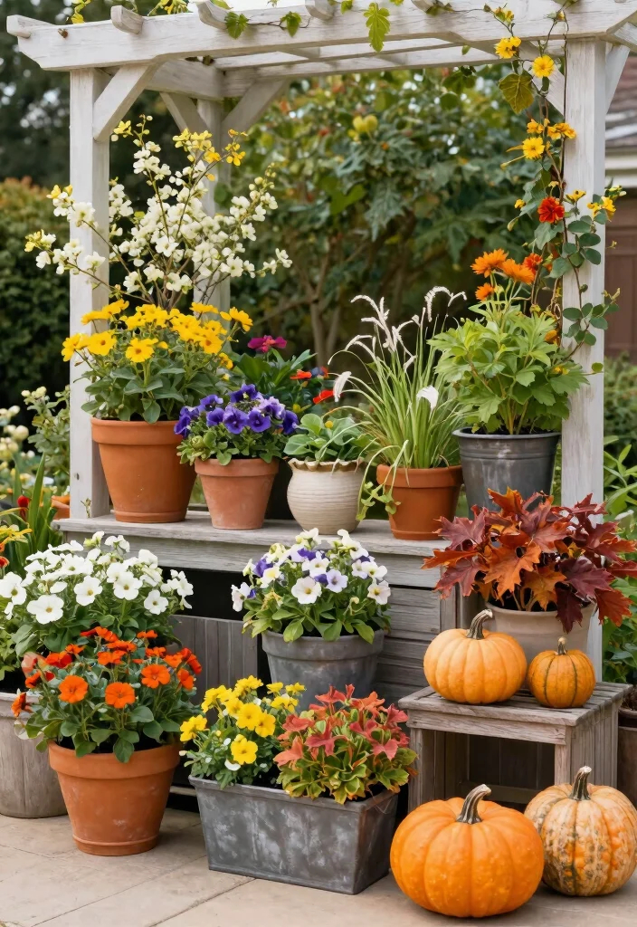 10 Decorating Pergola Ideas for Seasonal Outdoor Style - 8. Seasonal Planters and Pots 1