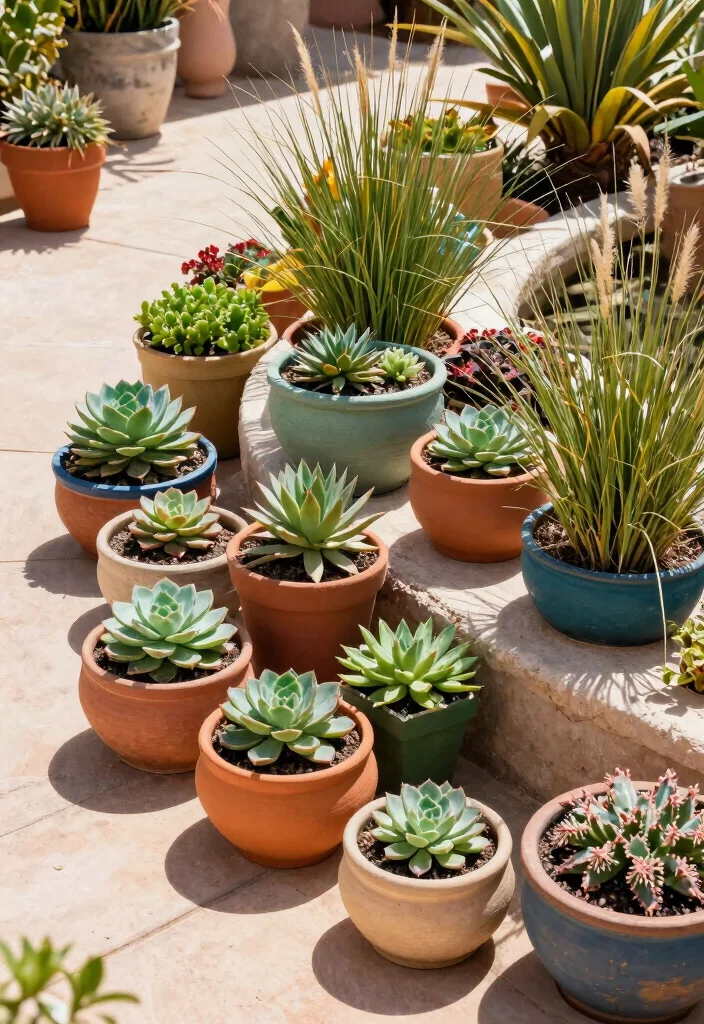 10 Desert Patio Ideas for Heat Smart Outdoor Living - 5. Colorful Container Gardens 1