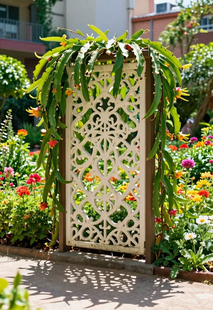 10 Dragon Fruit Trellis Ideas for Strong and Productive Growth - 10. Decorative Trellis Panel 1