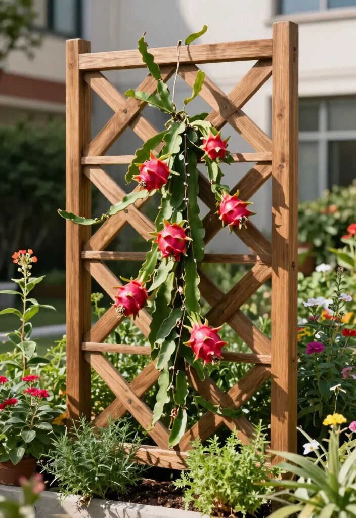 10 Dragon Fruit Trellis Ideas for Strong and Productive Growth - 6. Cross-Style Trellis 1